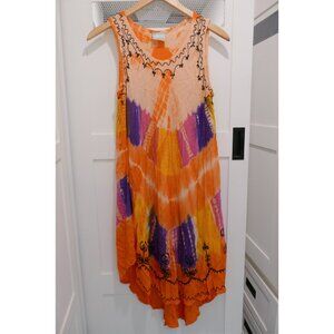 CYN Dress Midi Tie-Dye Beach Boho Bohemian Hippie Neon Peach Pink